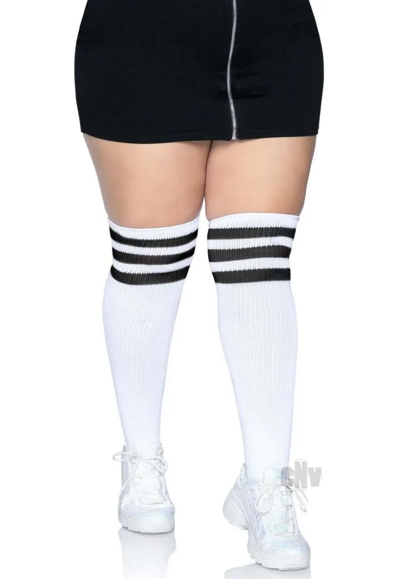 Over the Knee Athletic Socks - 1x/2x - White/black