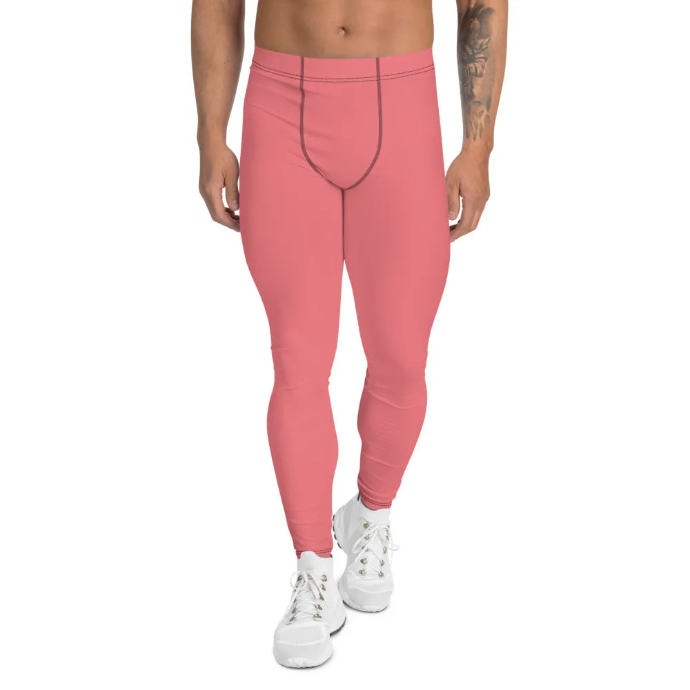 Peach Pink Color Men's Leggings, Best Solid Color Meggings Compression Tights-Made in USA/EU