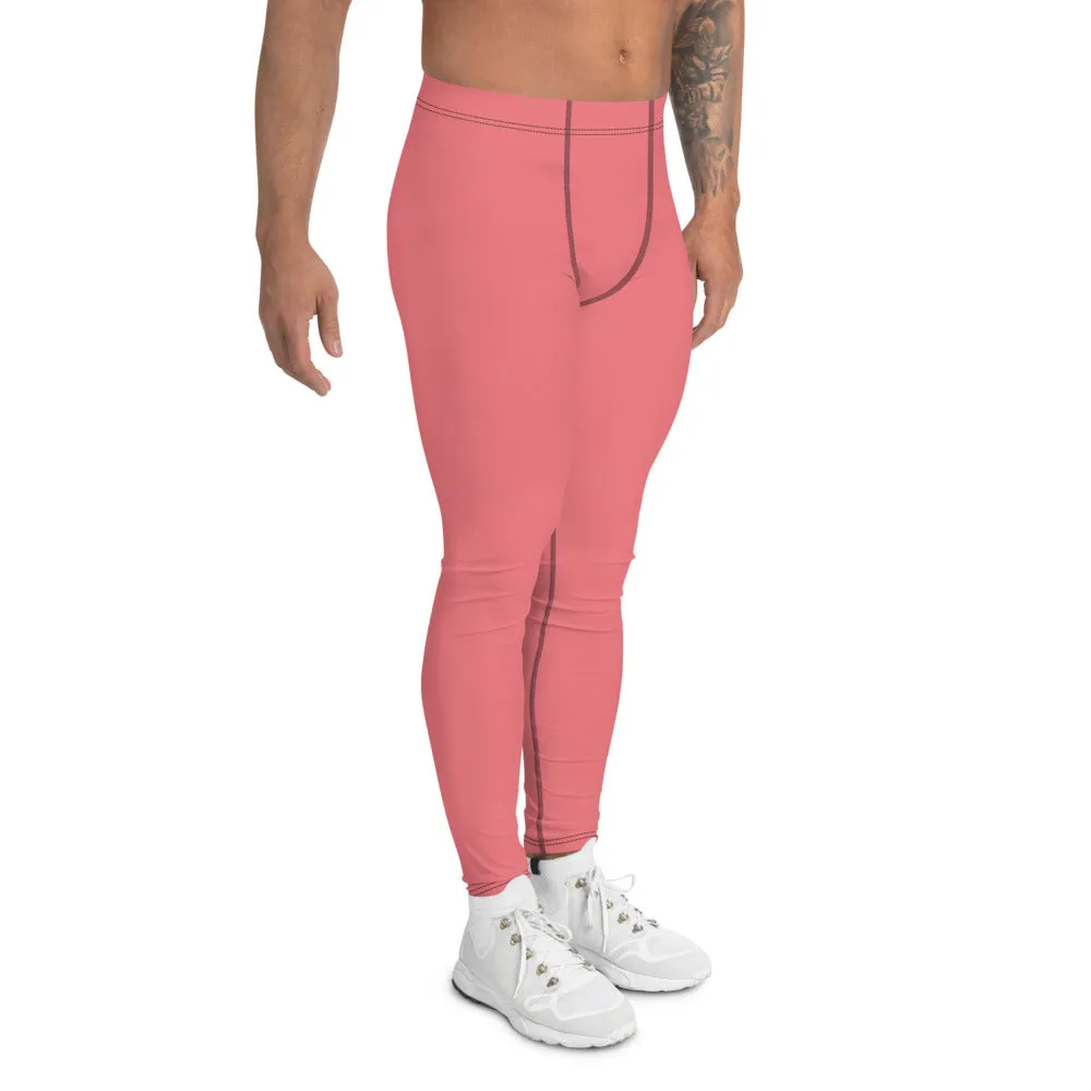 Peach Pink Color Men's Leggings, Best Solid Color Meggings Compression Tights-Made in USA/EU