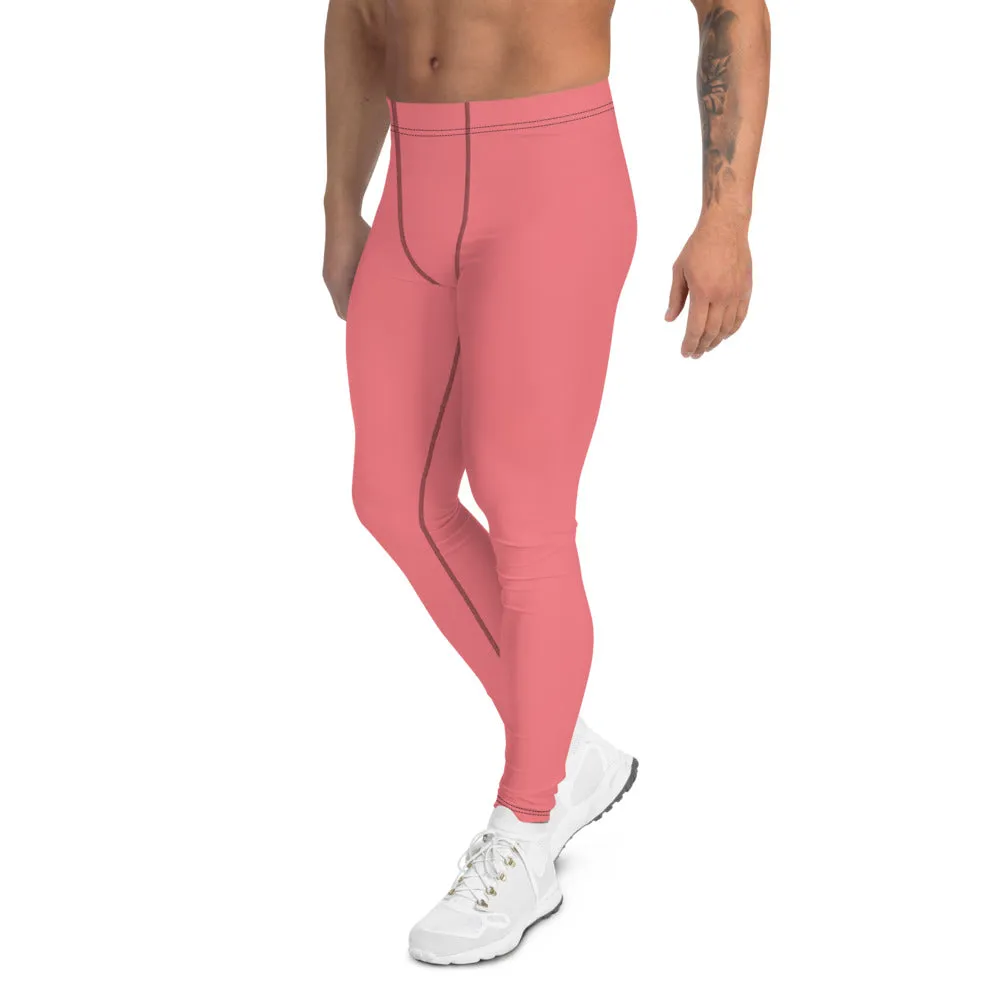 Peach Pink Color Men's Leggings, Best Solid Color Meggings Compression Tights-Made in USA/EU