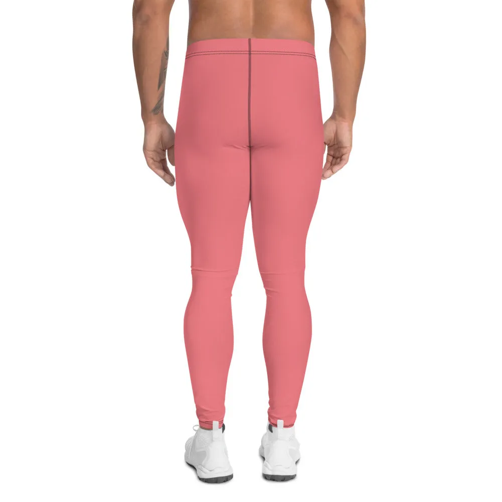 Peach Pink Color Men's Leggings, Best Solid Color Meggings Compression Tights-Made in USA/EU