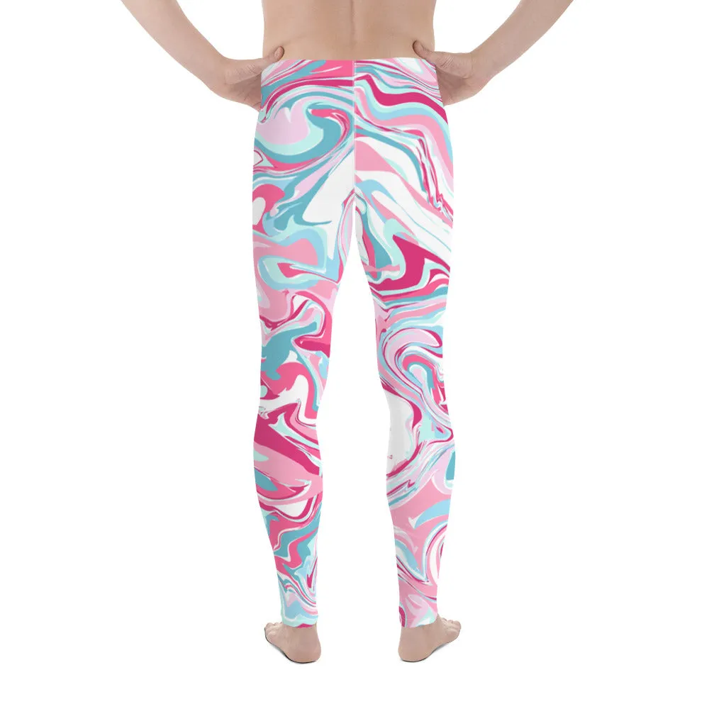 Pink Acrylic Pour Abstract Marble Print Sexy Meggings Men's Tights- Made in USA/EU