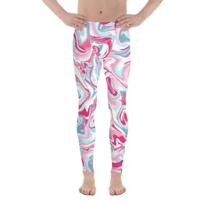 Pink Acrylic Pour Abstract Marble Print Sexy Meggings Men's Tights- Made in USA/EU