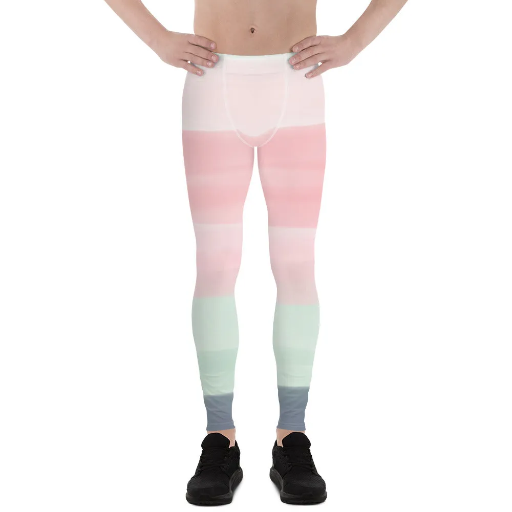 Pink Green Stripes Men's Leggings, Pastel Best Striped Colors Men's Leggings, Colorful Gym Pastel Pink Stripes Tights For Men - Made in USA/EU/MX