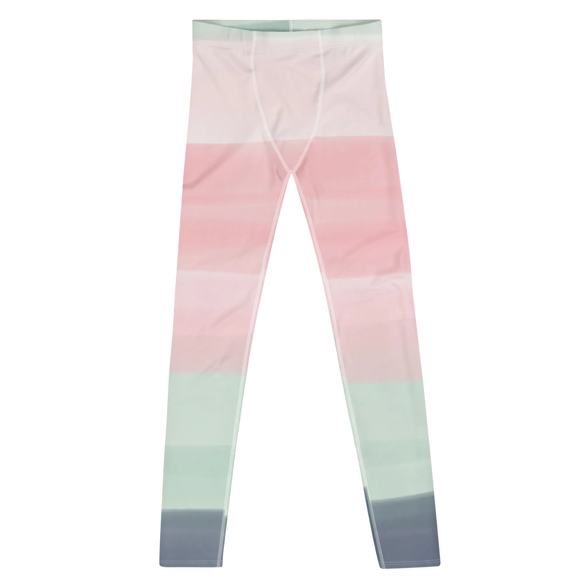 Pink Green Stripes Men's Leggings, Pastel Best Striped Colors Men's Leggings, Colorful Gym Pastel Pink Stripes Tights For Men - Made in USA/EU/MX