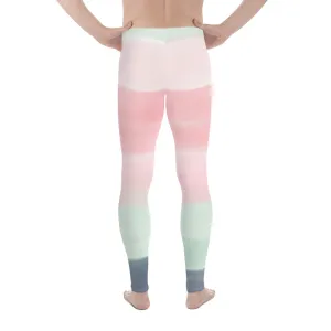 Pink Green Stripes Men's Leggings, Pastel Best Striped Colors Men's Leggings, Colorful Gym Pastel Pink Stripes Tights For Men - Made in USA/EU/MX