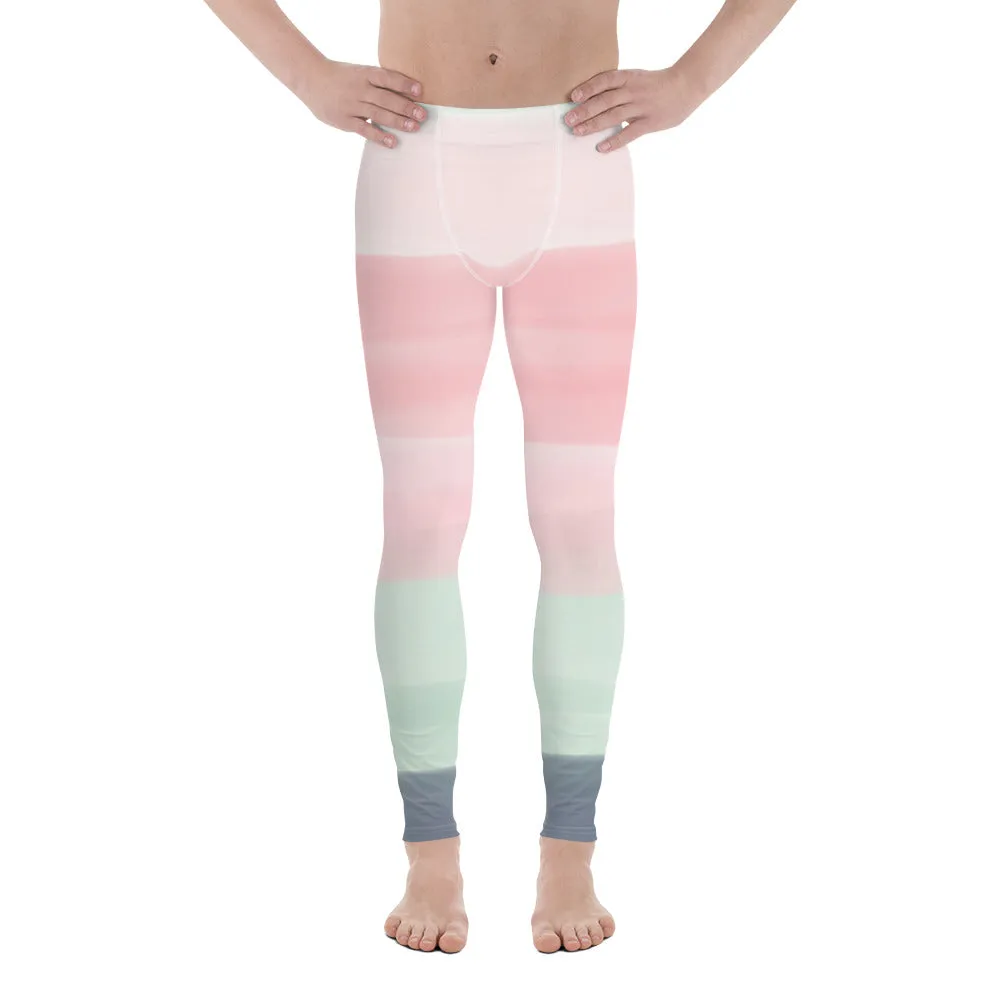 Pink Green Stripes Men's Leggings, Pastel Best Striped Colors Men's Leggings, Colorful Gym Pastel Pink Stripes Tights For Men - Made in USA/EU/MX