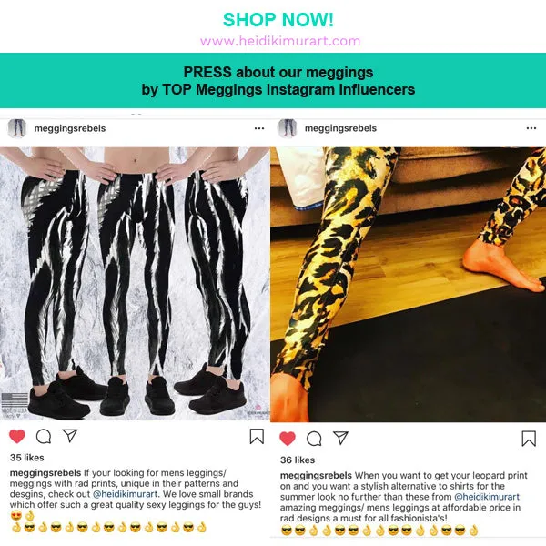 Pink Leopard Print Men's Leggings, Sexy Animal Print Meggings Running Tights For Men