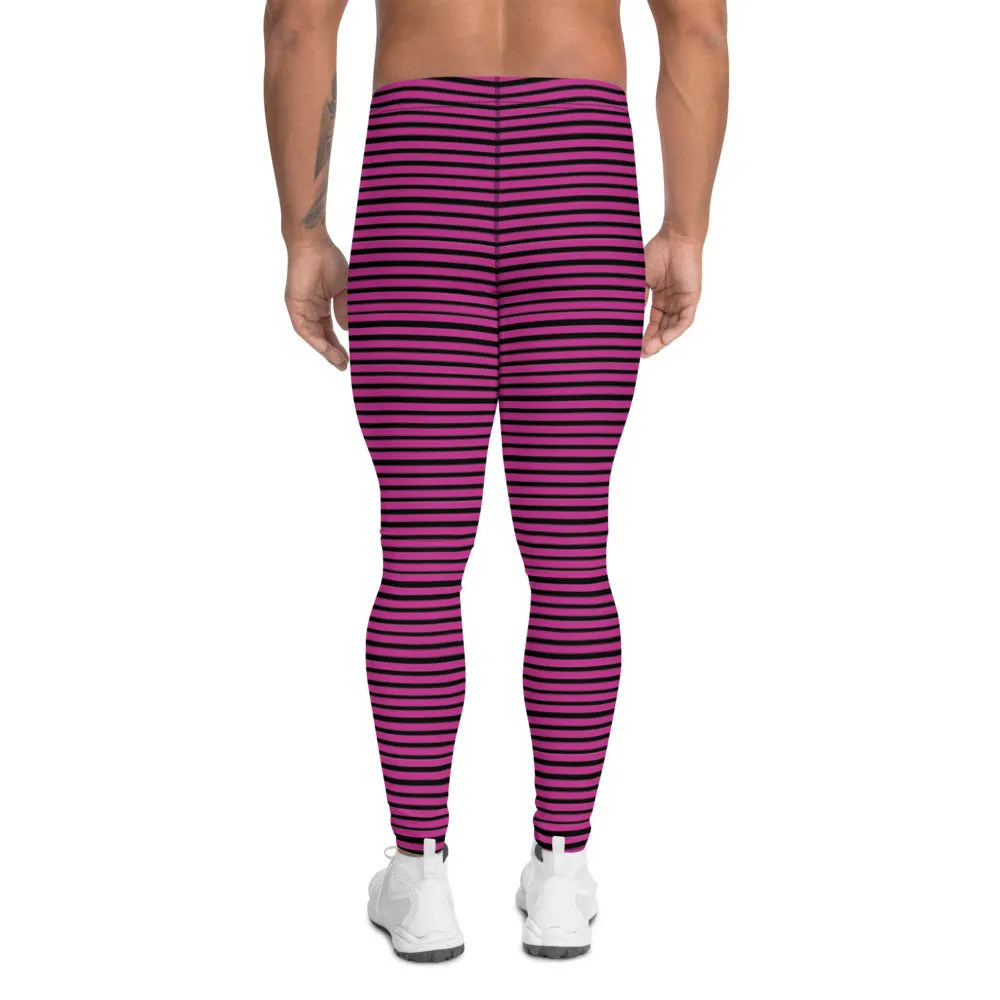 Pink Striped Men's Leggings, Designer Stripes Meggings Gym Tights For Men-Made in USA/EU/MX