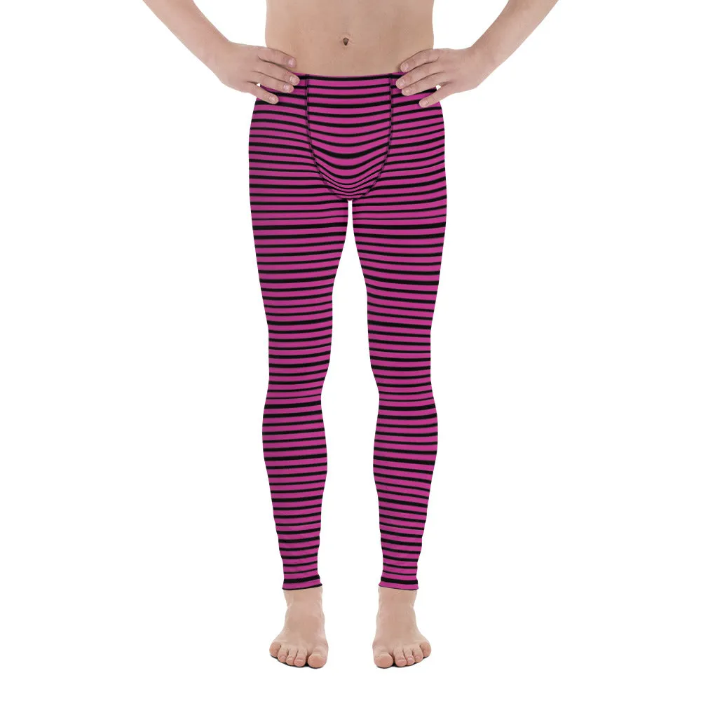 Pink Striped Men's Leggings, Designer Stripes Meggings Gym Tights For Men-Made in USA/EU/MX