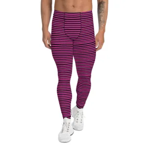 Pink Striped Men's Leggings, Designer Stripes Meggings Gym Tights For Men-Made in USA/EU/MX