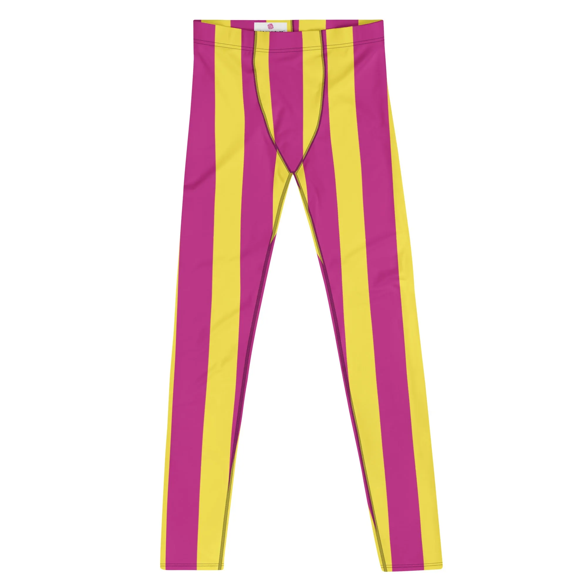 Pink Yellow Stripes Men's Leggings, Colorful Vertically Striped Meggings For Men - Made in USA/EU/MX