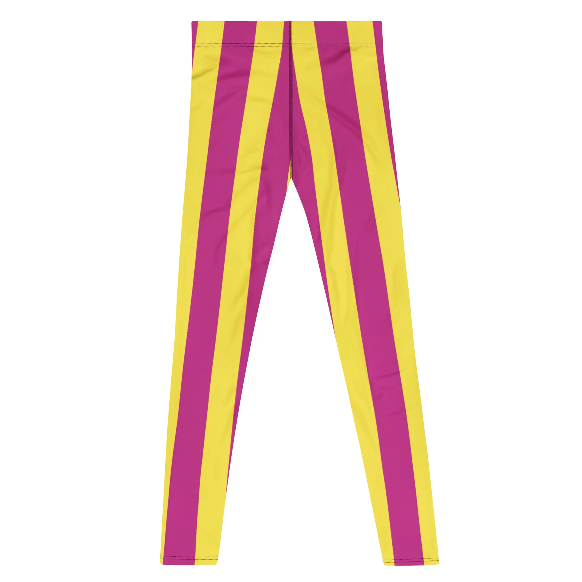 Pink Yellow Stripes Men's Leggings, Colorful Vertically Striped Meggings For Men - Made in USA/EU/MX