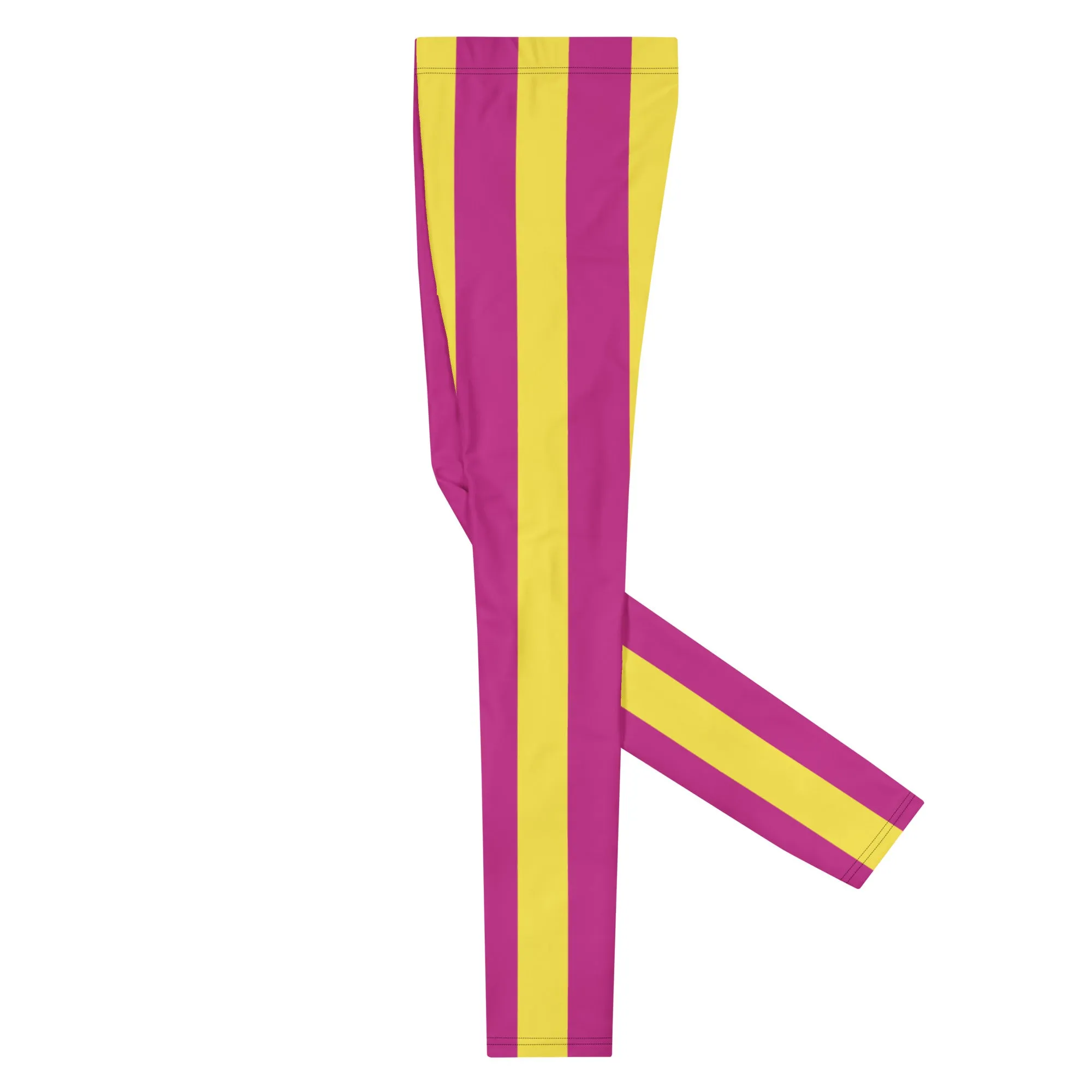 Pink Yellow Stripes Men's Leggings, Colorful Vertically Striped Meggings For Men - Made in USA/EU/MX