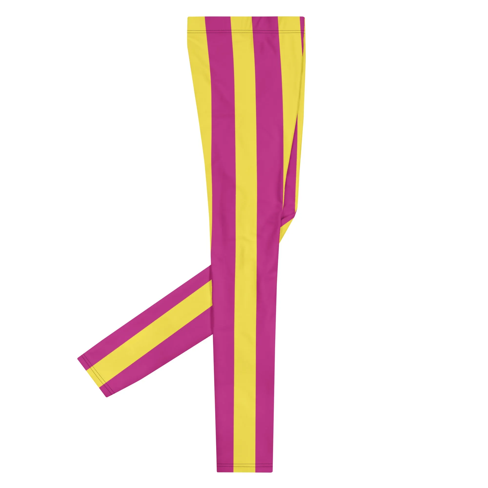 Pink Yellow Stripes Men's Leggings, Colorful Vertically Striped Meggings For Men - Made in USA/EU/MX