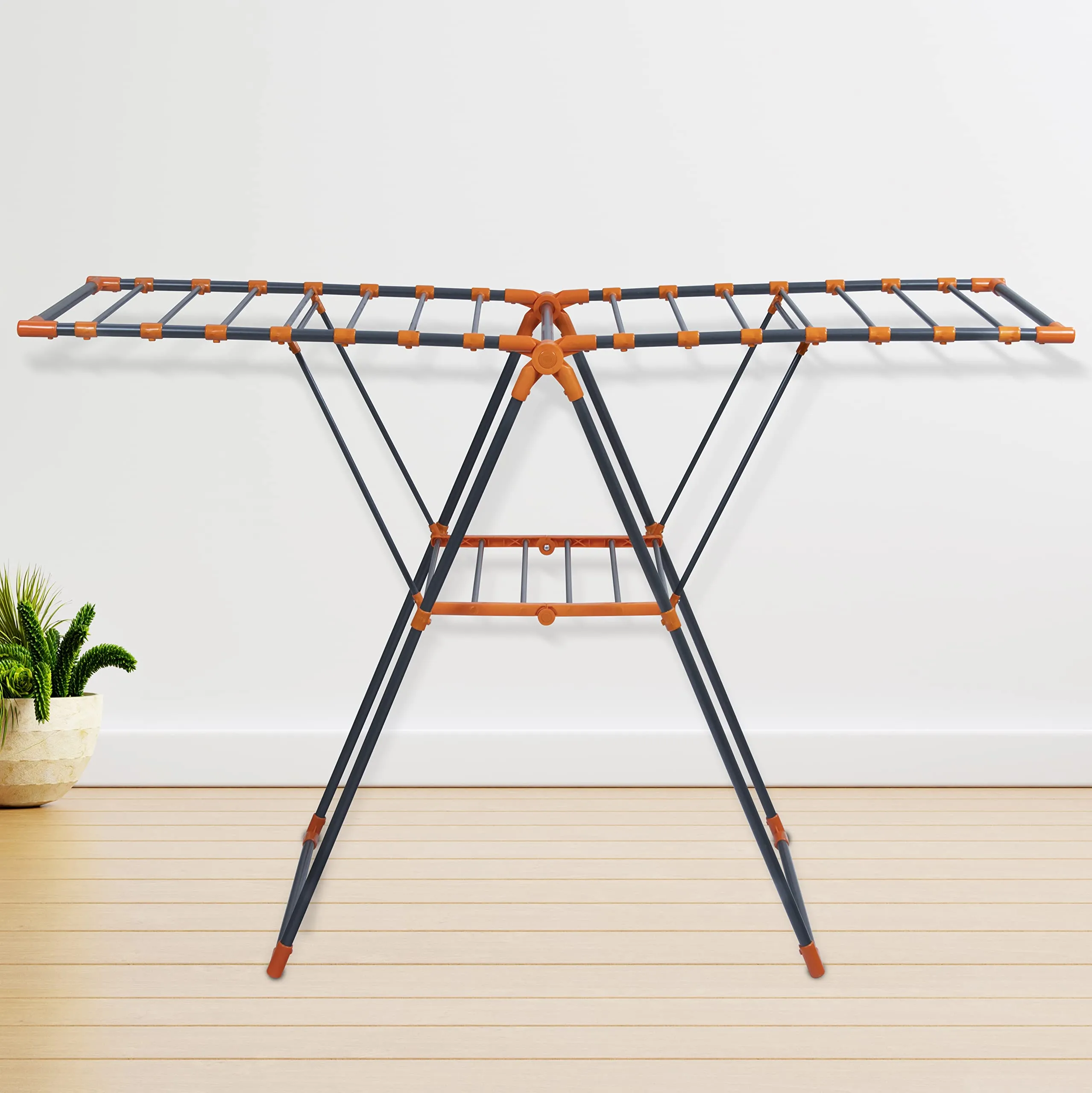 Plantex GI Steel Foldable Cloth Drying Stand/Clothes Rack/Clothes Hanger for Home/Londry Stand for Balcony – (Gray & Orange)