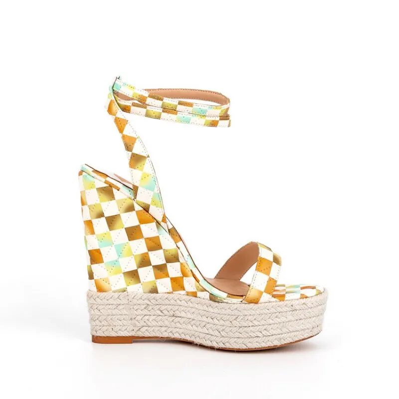 Pre Order:  Checkered Wedge Heel 14CM Sandals