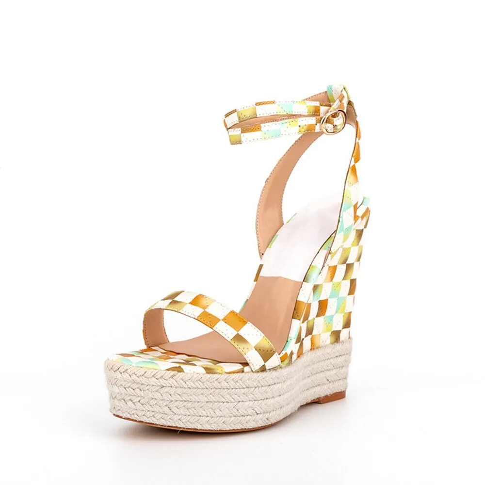 Pre Order:  Checkered Wedge Heel 14CM Sandals