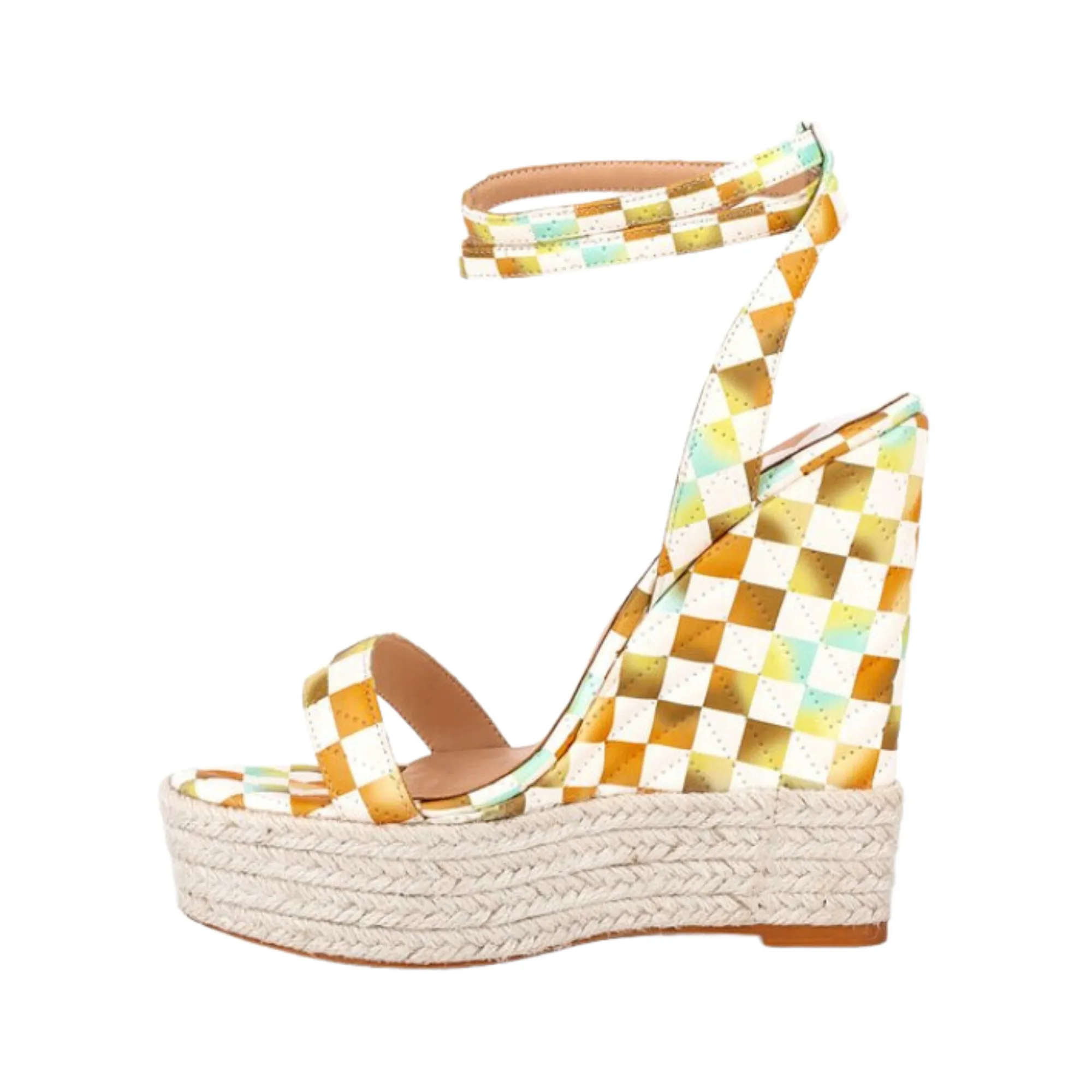 Pre Order:  Checkered Wedge Heel 14CM Sandals