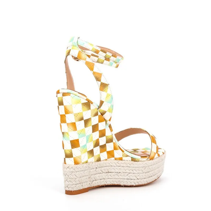 Pre Order:  Checkered Wedge Heel 14CM Sandals