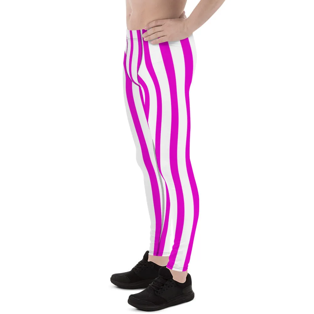 Purple Pink Stripes Meggings, Men's Running Leggings & Run Tights- Made in USA/EU/MX