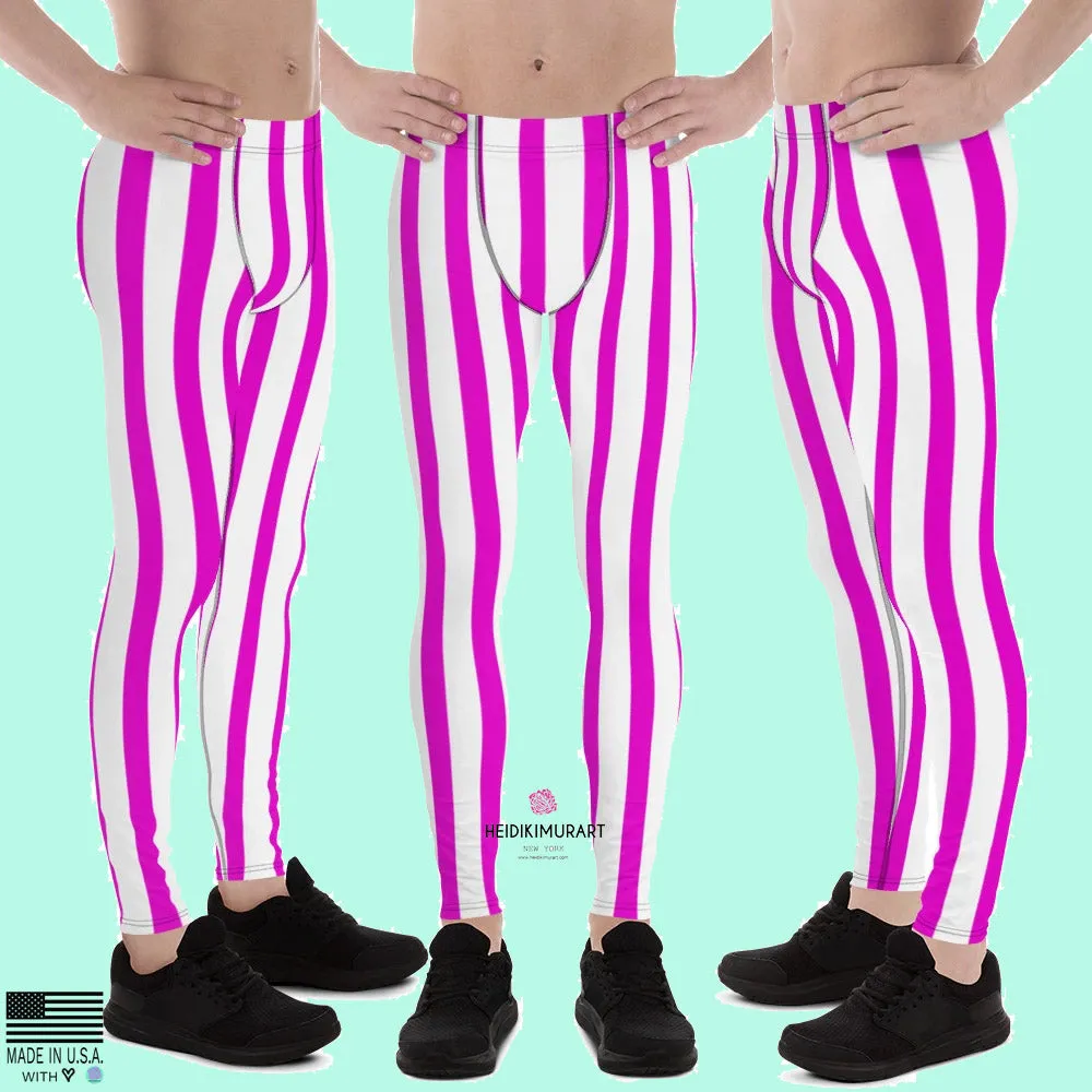 Purple Pink Stripes Meggings, Men's Running Leggings & Run Tights- Made in USA/EU/MX