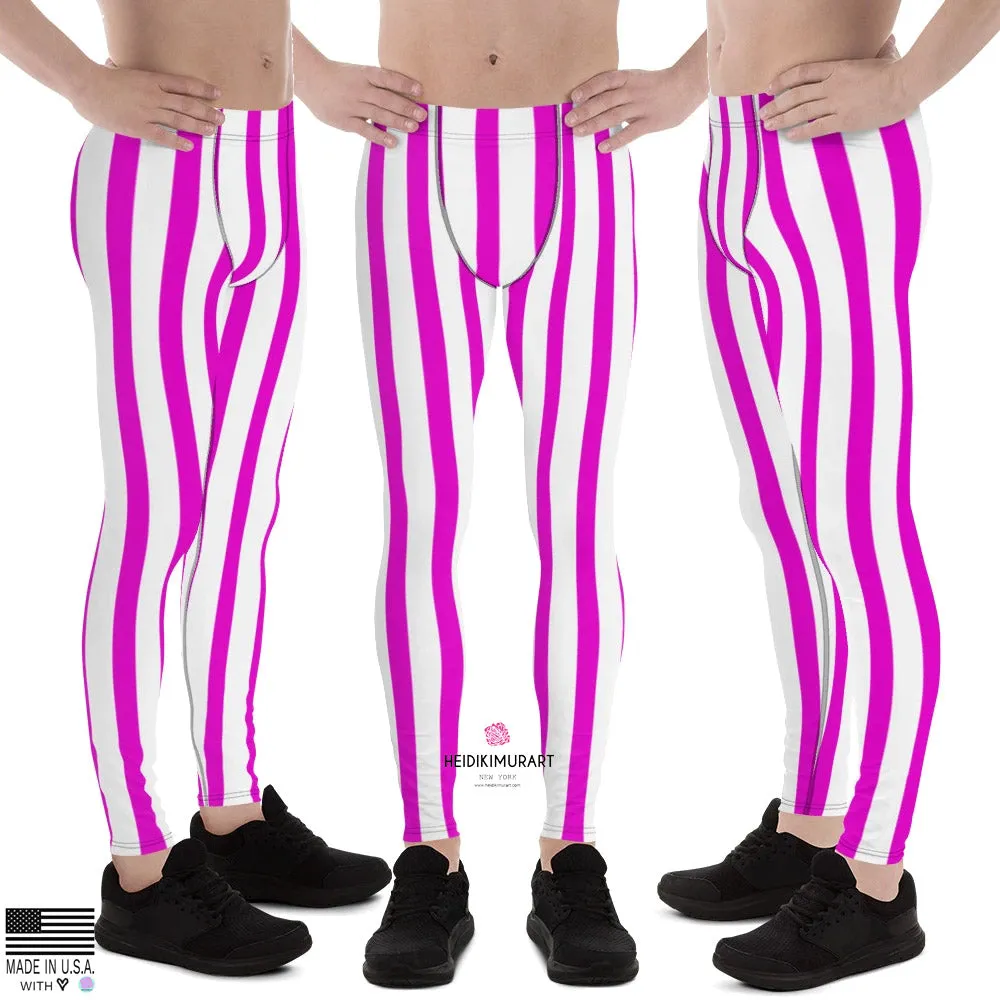 Purple Pink Stripes Meggings, Men's Running Leggings & Run Tights- Made in USA/EU/MX