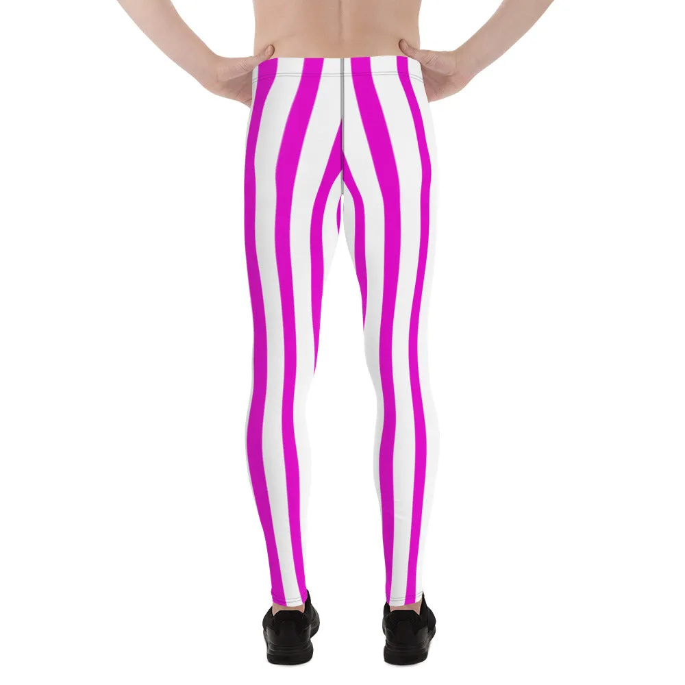 Purple Pink Stripes Meggings, Men's Running Leggings & Run Tights- Made in USA/EU/MX