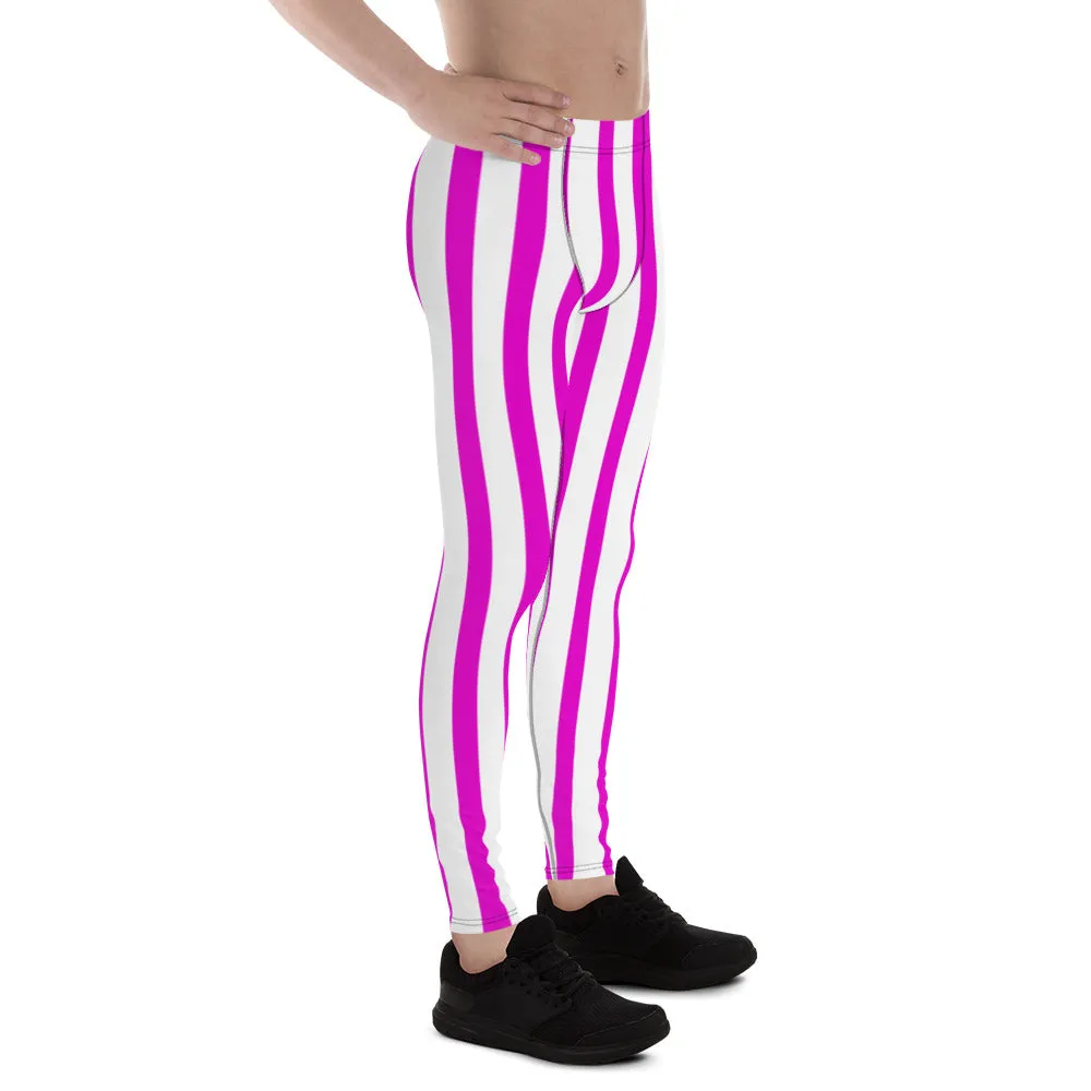 Purple Pink Stripes Meggings, Men's Running Leggings & Run Tights- Made in USA/EU/MX