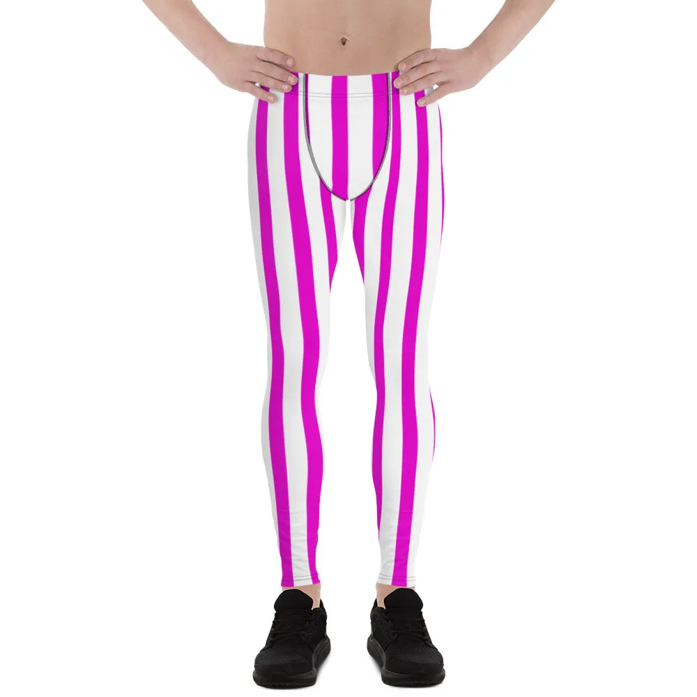 Purple Pink Stripes Meggings, Men's Running Leggings & Run Tights- Made in USA/EU/MX