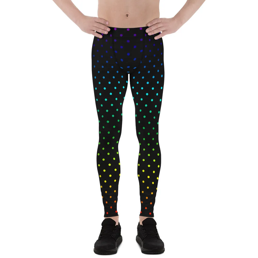 Rainbow Dots Meggings, Gay Pride Polka Dot Men's Rave Fetish Leggings-Made in USA/MX/EU