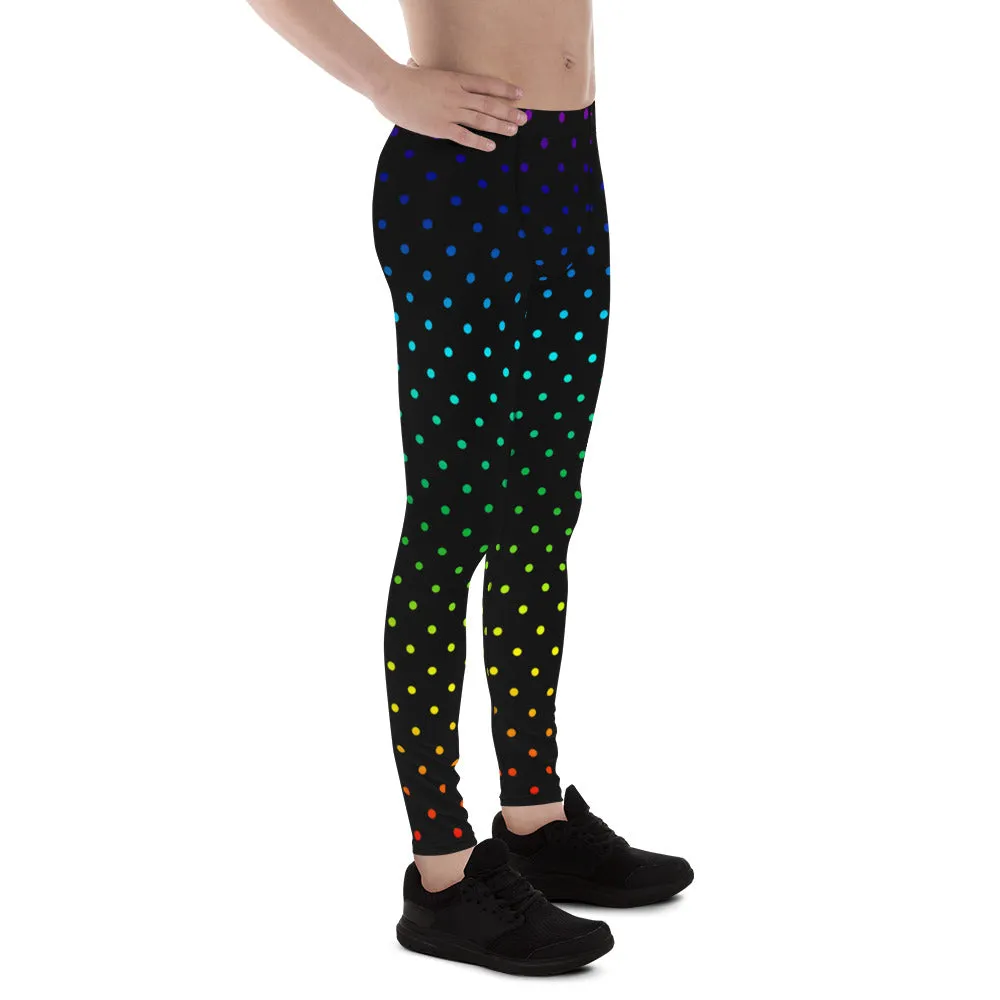 Rainbow Dots Meggings, Gay Pride Polka Dot Men's Rave Fetish Leggings-Made in USA/MX/EU