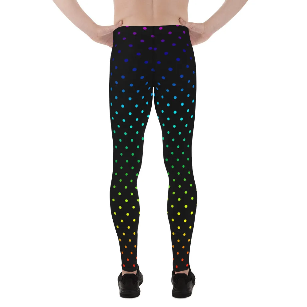 Rainbow Dots Meggings, Gay Pride Polka Dot Men's Rave Fetish Leggings-Made in USA/MX/EU