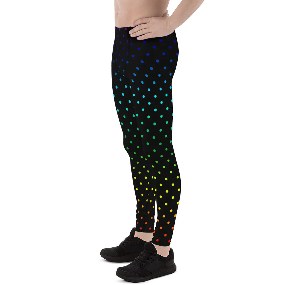 Rainbow Dots Meggings, Gay Pride Polka Dot Men's Rave Fetish Leggings-Made in USA/MX/EU