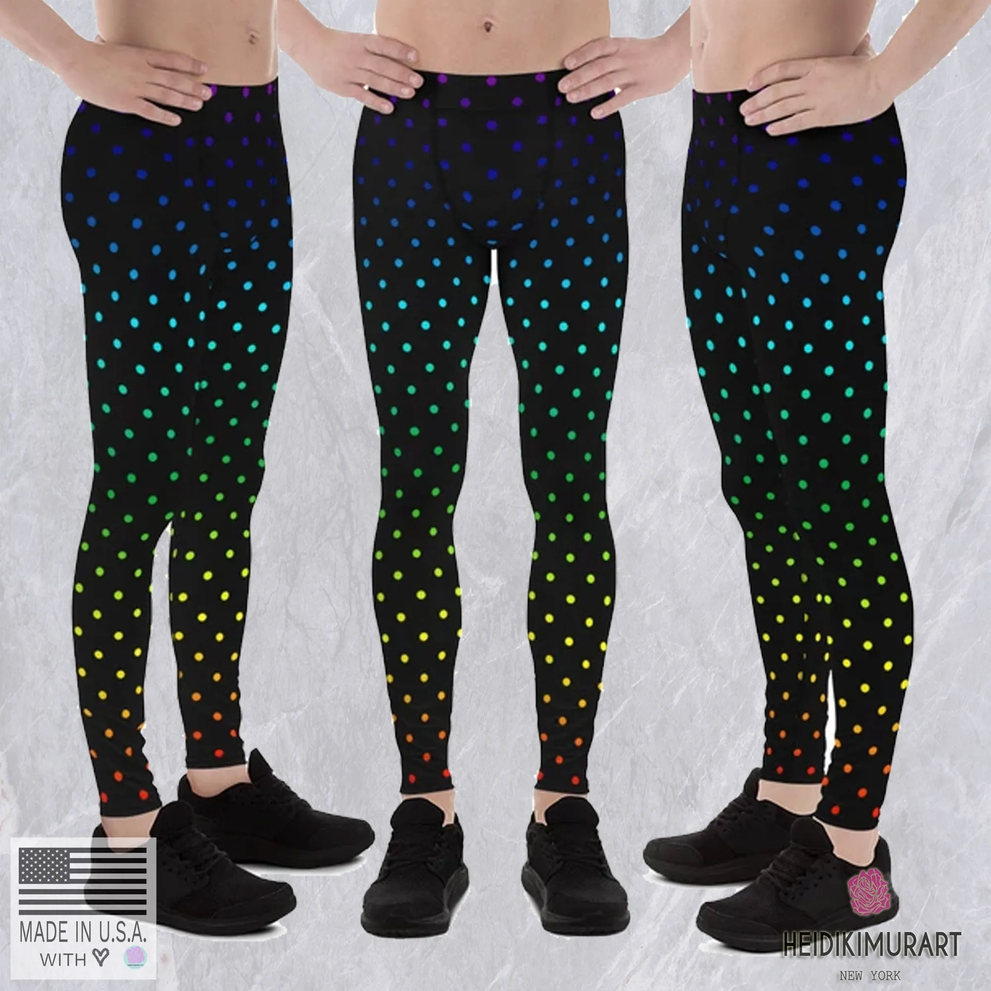 Rainbow Dots Meggings, Gay Pride Polka Dot Men's Rave Fetish Leggings-Made in USA/MX/EU