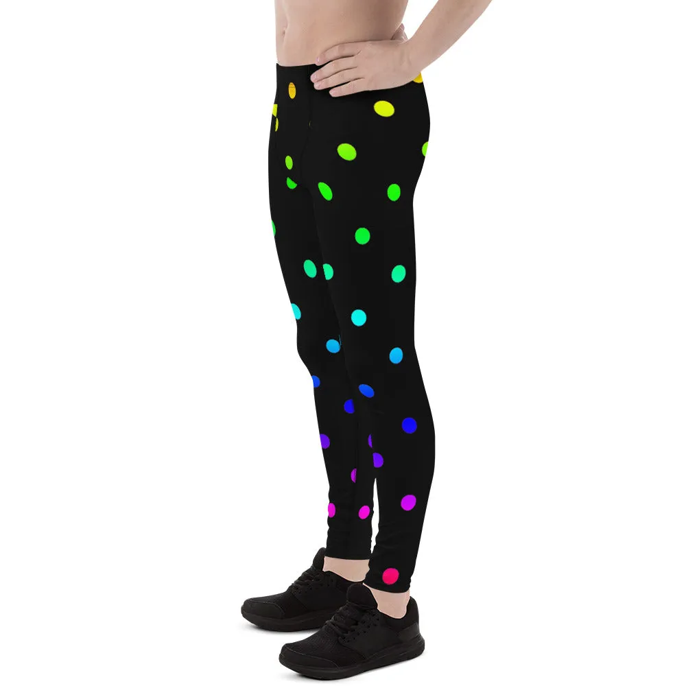 Rainbow Polka Dots Men's Tights, Gay Pride Printed Premium Men's Leggings Tights-Made in USA/MX/EU