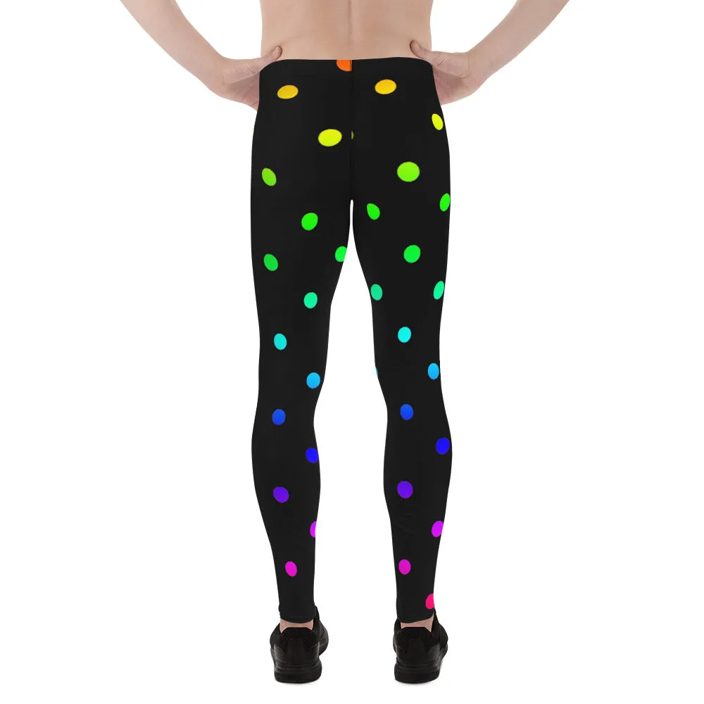 Rainbow Polka Dots Men's Tights, Gay Pride Printed Premium Men's Leggings Tights-Made in USA/MX/EU