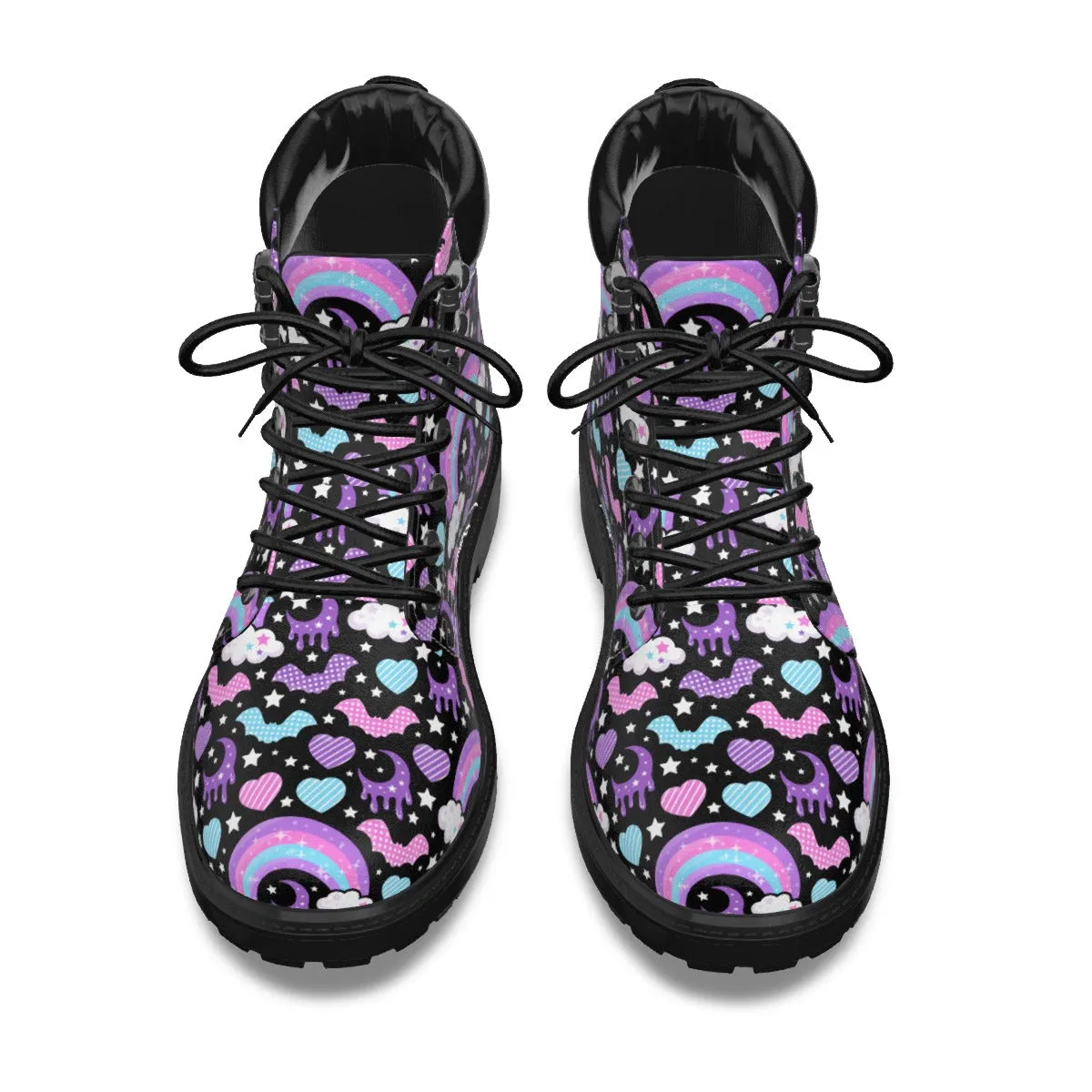 Rainbow Spooky Bats Black - Women's Short Boots