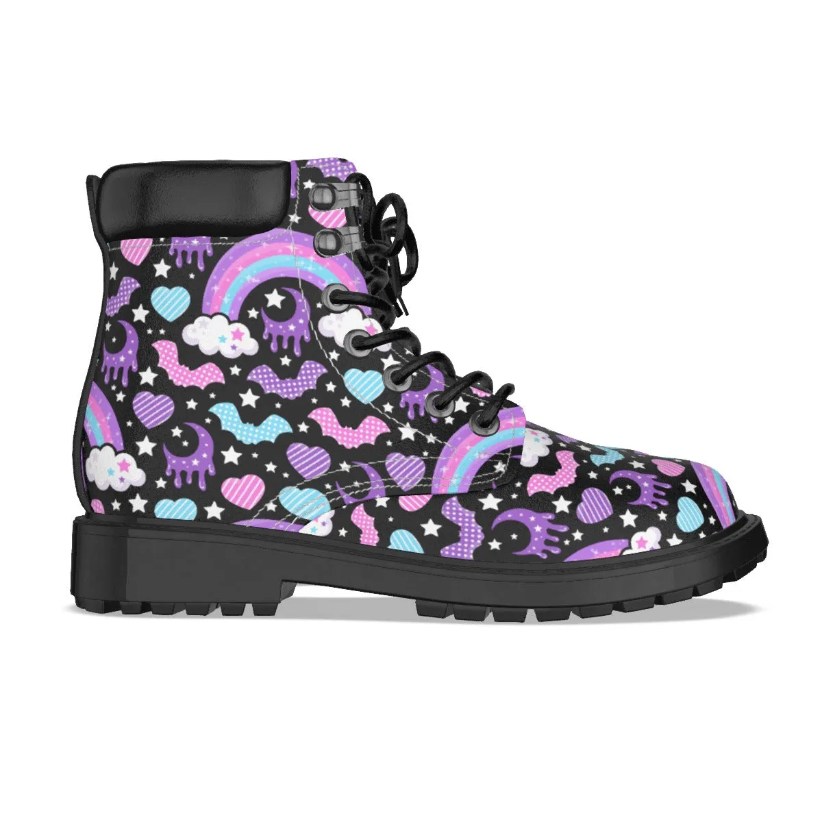 Rainbow Spooky Bats Black - Women's Short Boots