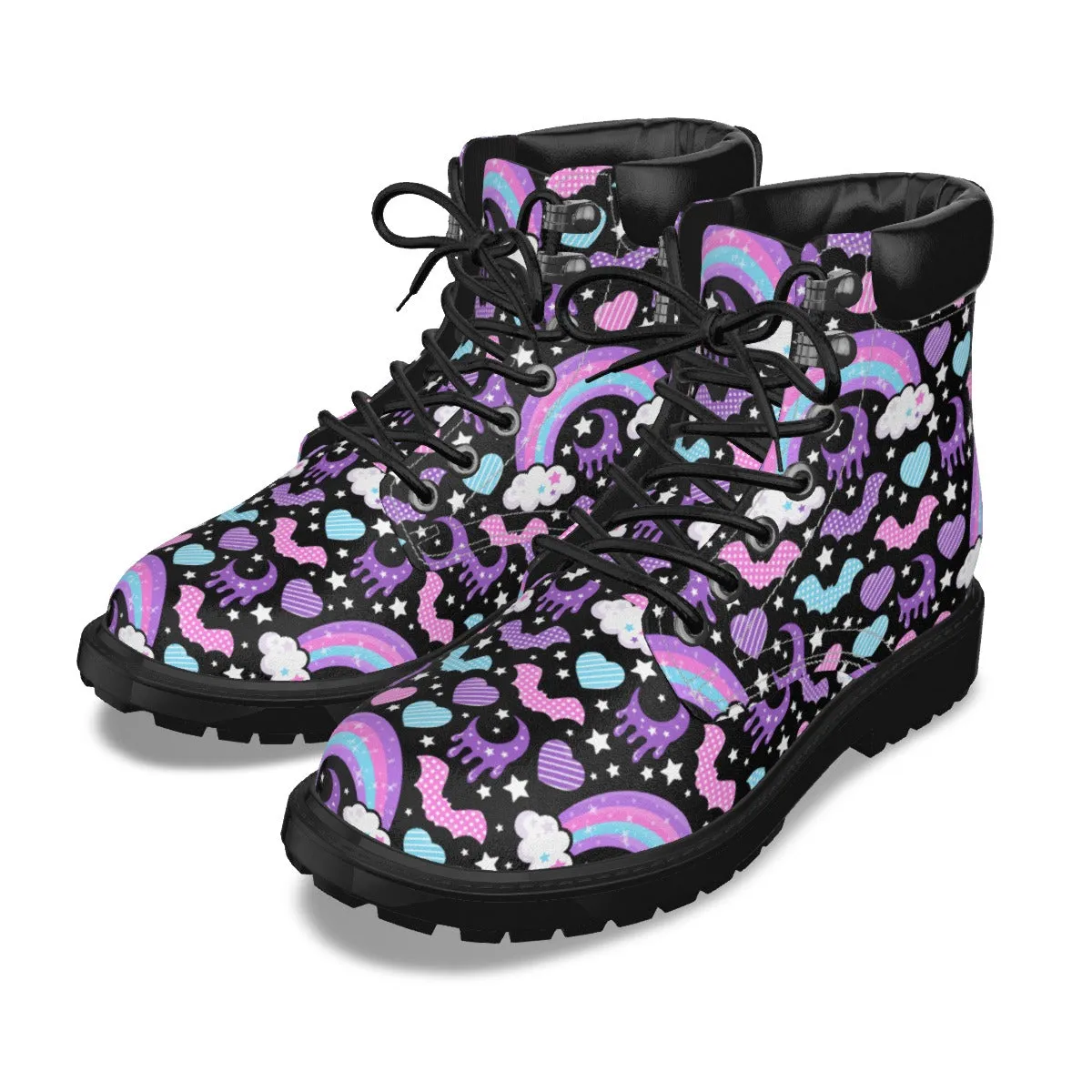 Rainbow Spooky Bats Black - Women's Short Boots