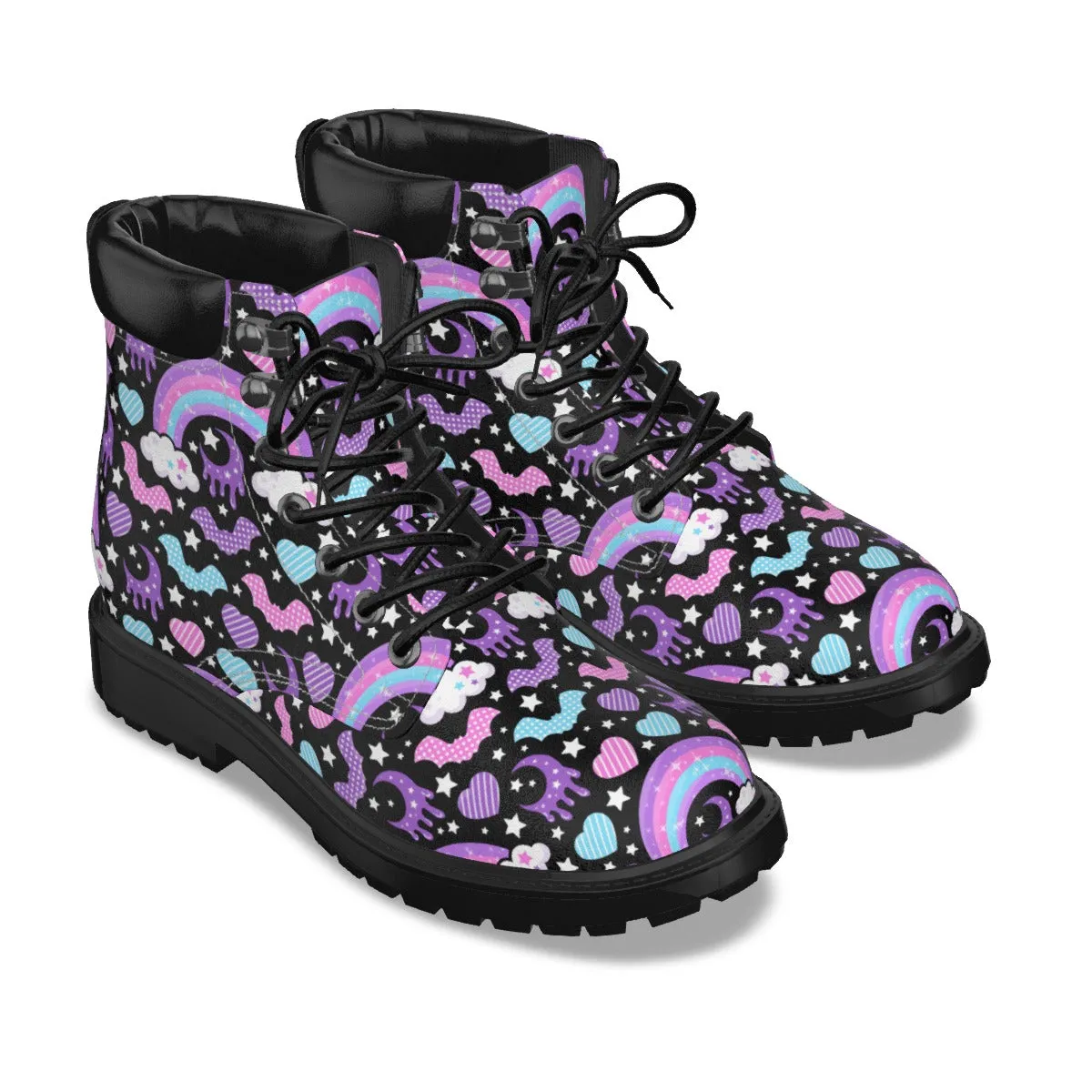 Rainbow Spooky Bats Black - Women's Short Boots