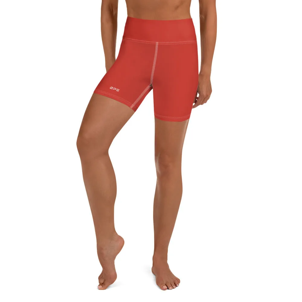 Red High Waisted Yoga Shorts