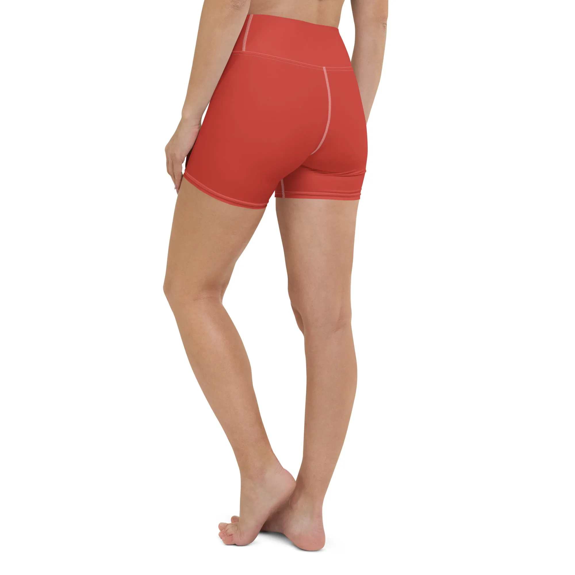 Red High Waisted Yoga Shorts