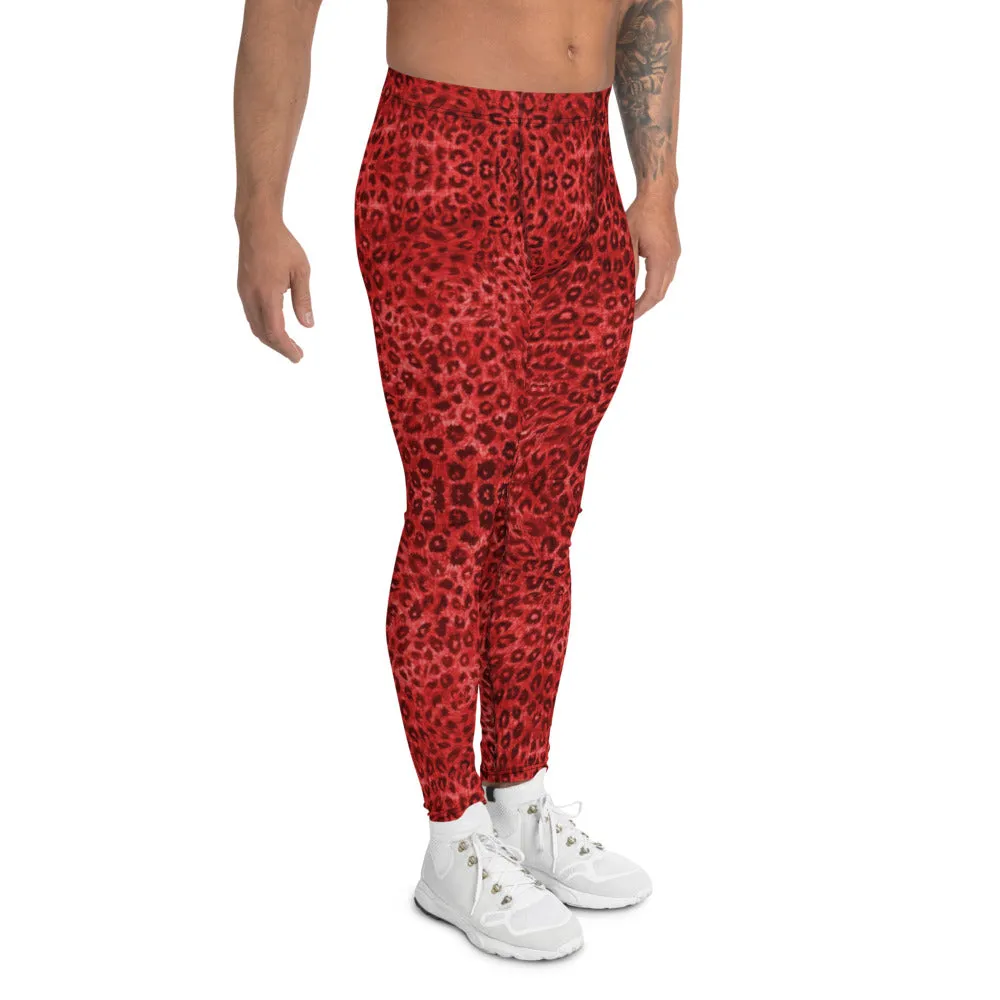 Red Leopard Men's Leggings, Animal Print Designer Sexy Party Meggings-Made in USA/EU/MX