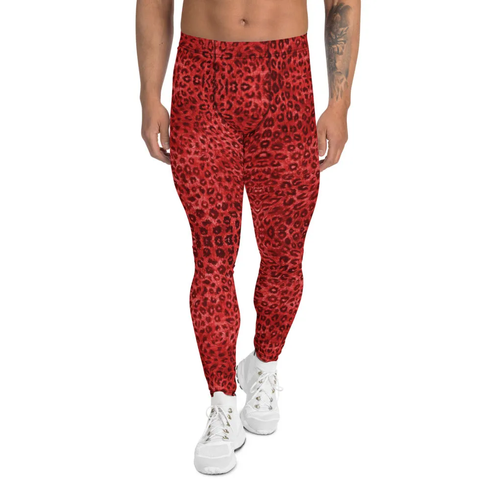 Red Leopard Men's Leggings, Animal Print Designer Sexy Party Meggings-Made in USA/EU/MX