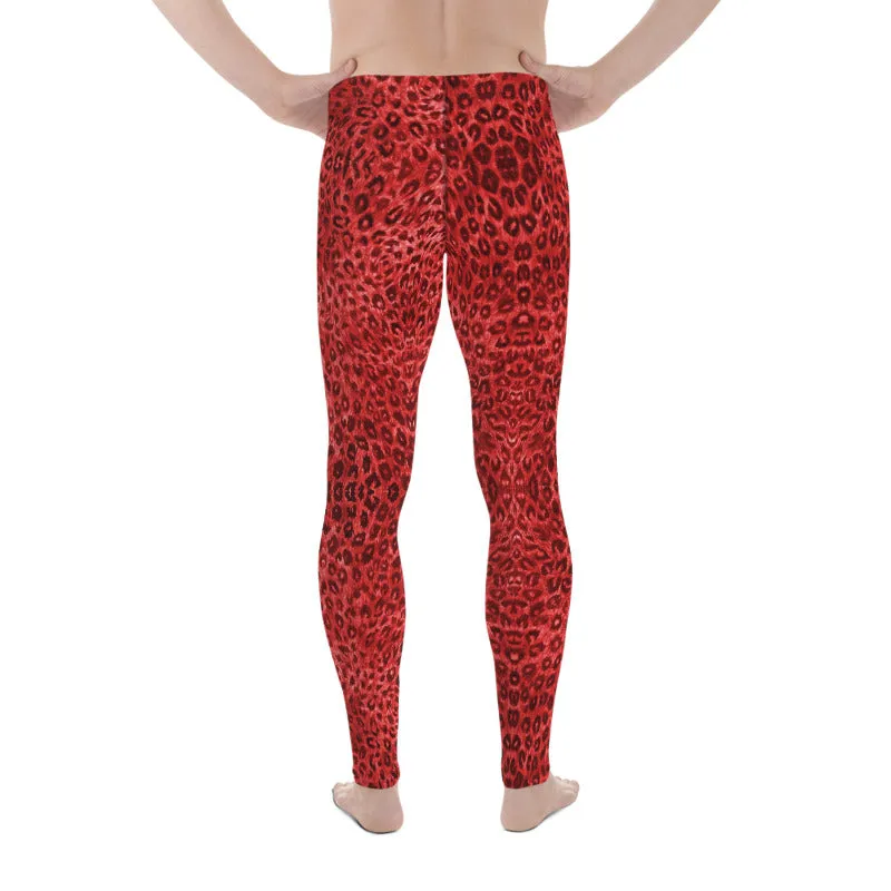 Red Leopard Men's Leggings, Animal Print Designer Sexy Party Meggings-Made in USA/EU/MX