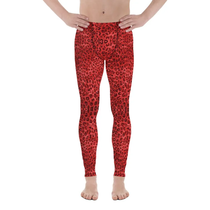 Red Leopard Men's Leggings, Animal Print Designer Sexy Party Meggings-Made in USA/EU/MX