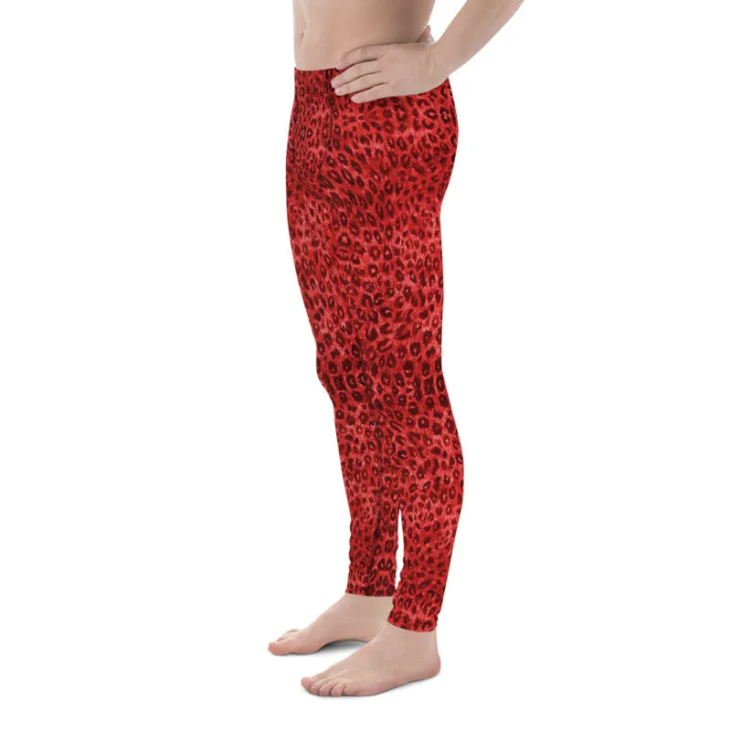 Red Leopard Men's Leggings, Animal Print Designer Sexy Party Meggings-Made in USA/EU/MX