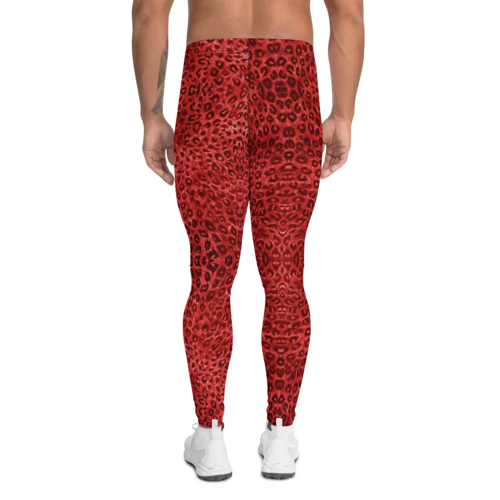 Red Leopard Men's Leggings, Animal Print Designer Sexy Party Meggings-Made in USA/EU/MX