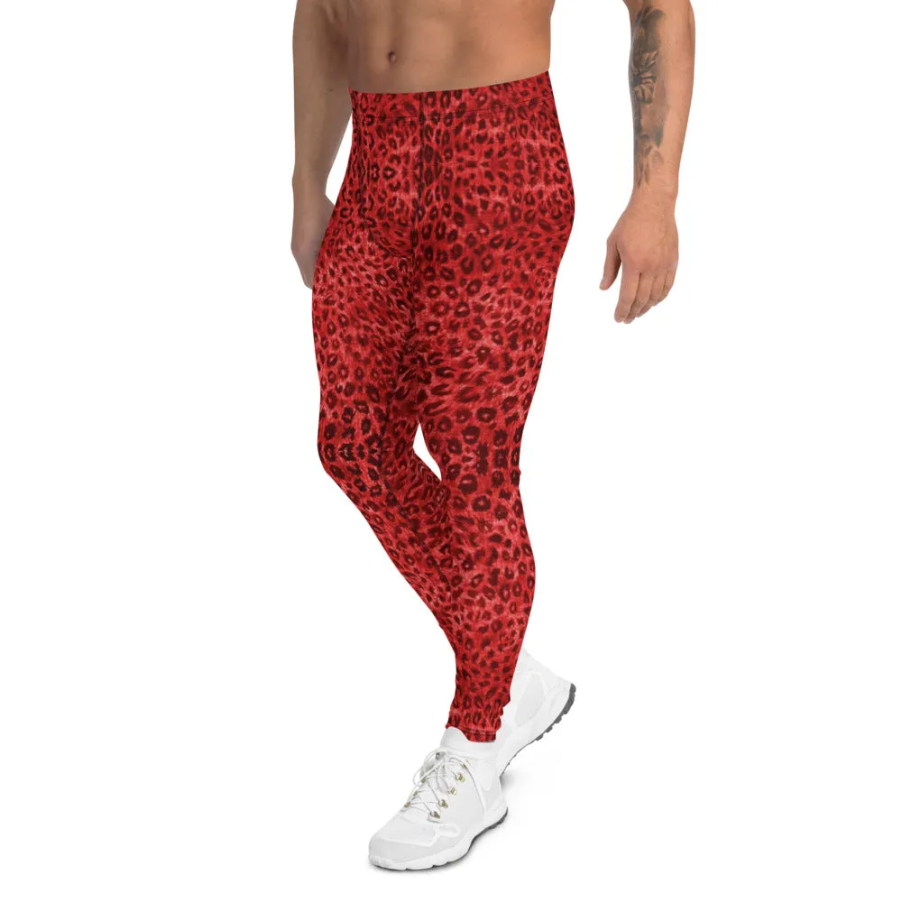 Red Leopard Men's Leggings, Animal Print Designer Sexy Party Meggings-Made in USA/EU/MX